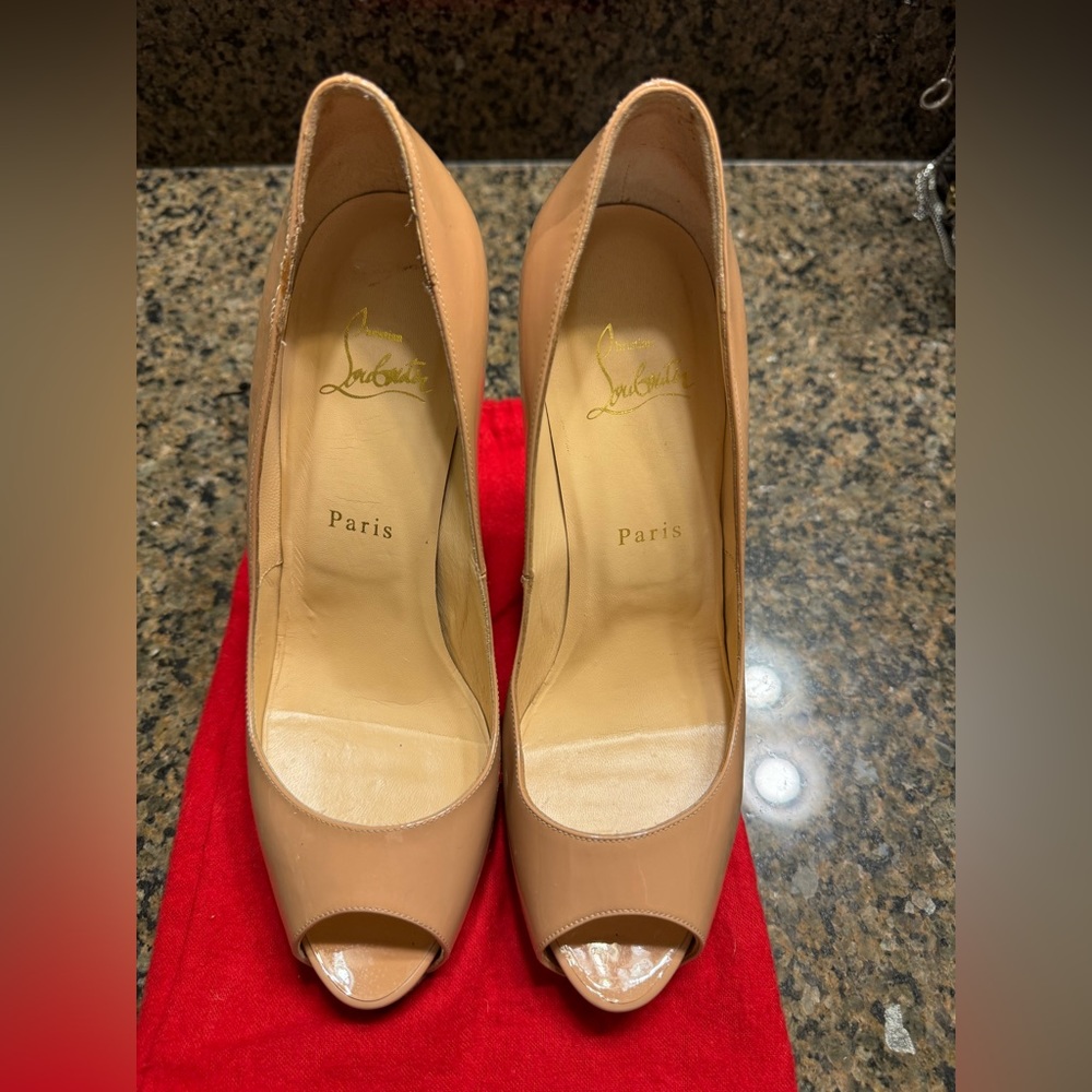 Christian Louboutin Privé Open Toe Pumps in Nude